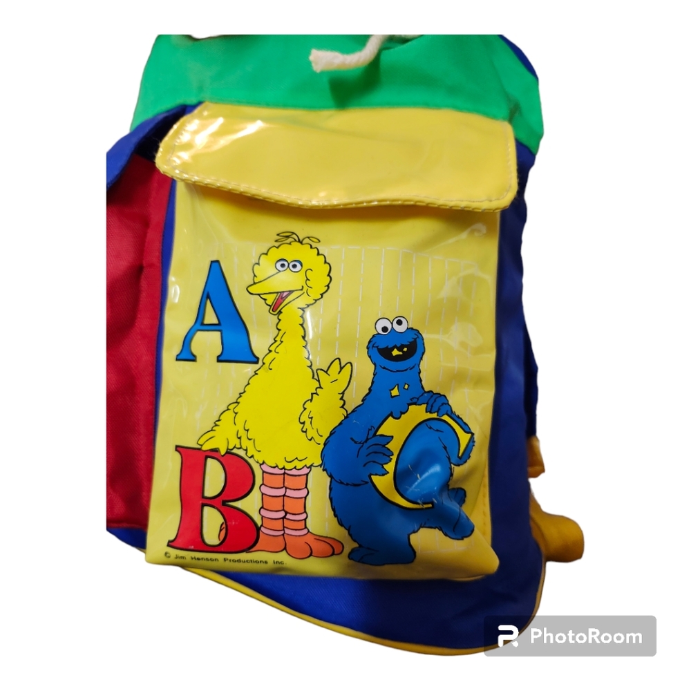 Vintage Sesame Street "Big Bird Cookie Monster Multi Color Draw String Backpack - Picture 3 of 9